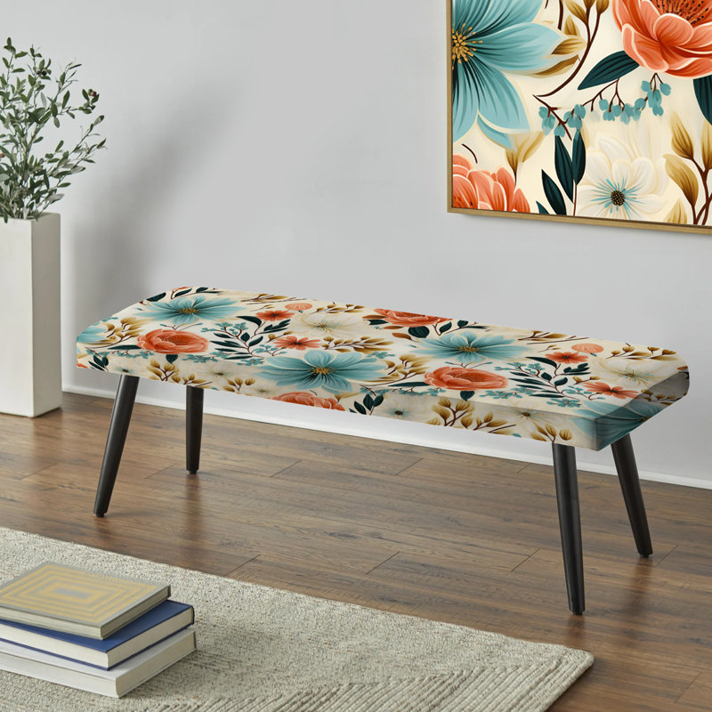 Enchantement de fleurs bleues et corail - Banc noir rembourré floral