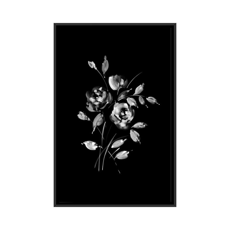«White Bouquet», reproduction sur toile, H 26 po x l 18 po x P 1,5 po, Toile avec cadre noir, Pas de tapis