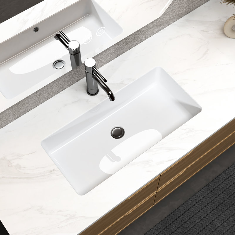Lavabo de salle de bain encastré 28 po x 14 po MEJE, encastré en céramique, blanc