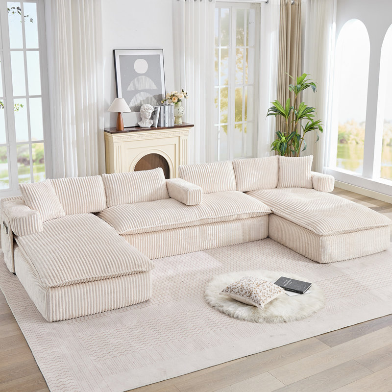 [Nouveauté] [Vidéo fournie] Canapé modulaire surdimensionné de 149 po, canapé en forme de U, siège profond, canapé modulaire 7-en-1, sans assemblage, poche latérale, accoudoirs de canapé amovibles, velours côtelé, dossier à 4 coussins, 6 sièges