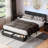 Upholstered Bed Frame with 2 Storage Drawers, Modern Queen Platform Bed with Charging Station & LED Light, No Spring Box Needed-558761422