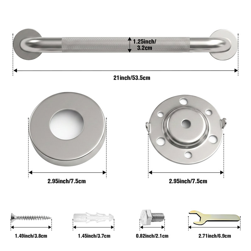 20 Inch Bathroom Safety Grab Bar with Anti-slip Knurled Grip, ADA Compliant, Brushed Nickel 2 Pack, 20 inch