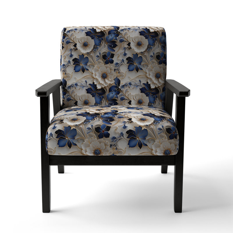 Cobalt Blue Scrollwork Swirls Victorian Pattern II - Upholstered Floral Accent Chair, Cobalt Blue Filigree Victorian Pattern