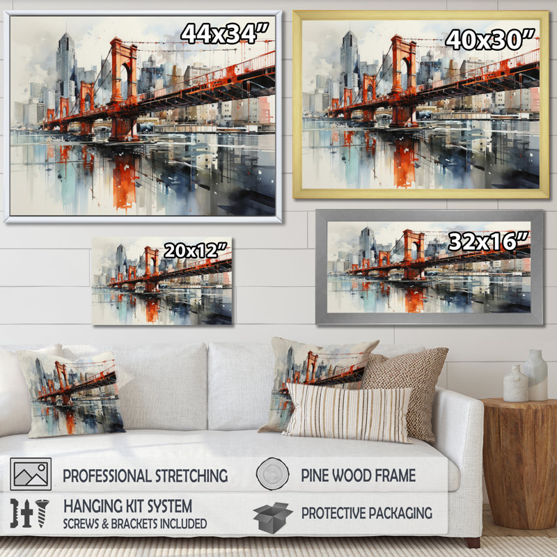 Pont rouge, connexion urbaine - impression d'art mural, Cadre flottant noir, H 30 po x l 40 po x P 1,5 po
