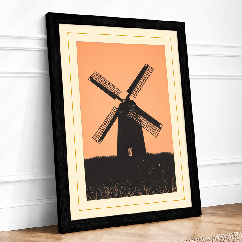 Windmill Against Sky Minimalist - Print, Black, A3 - 42.0 x 29.7 cm