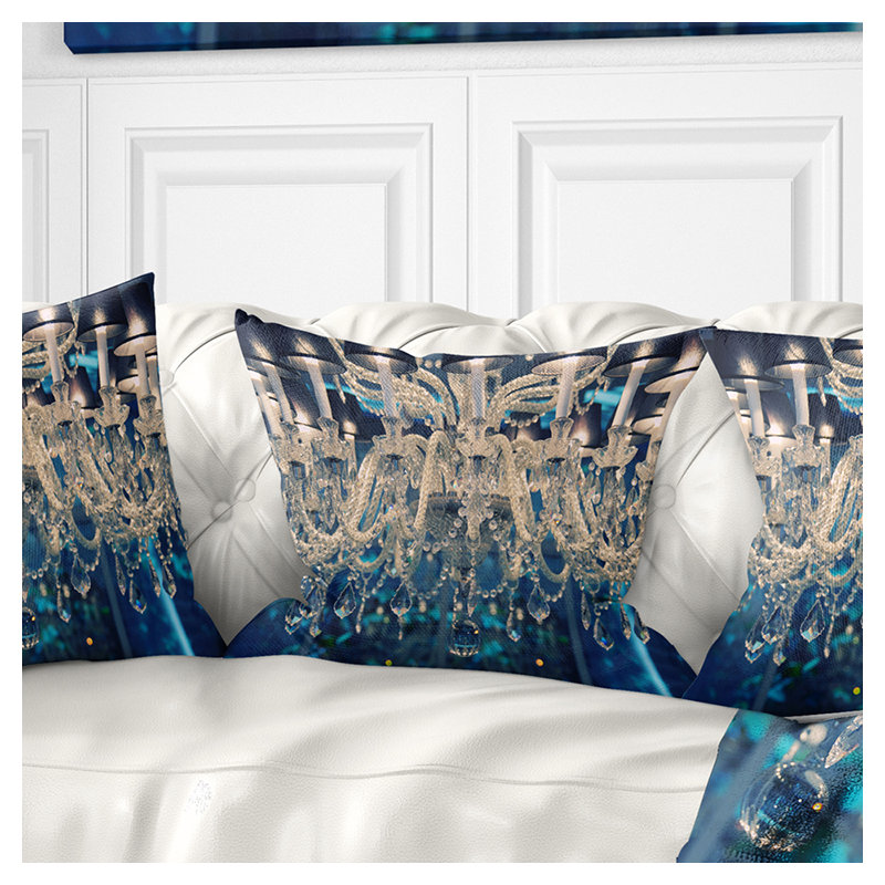 Lustre en cristal bleu rétro - coussin à imprimé floral, 16 po x 1 po, Coussin décoratif
