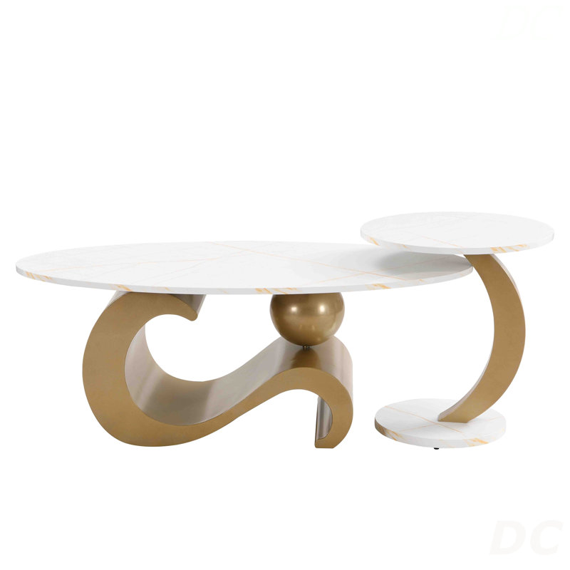 Ensemble de 2 tables de bout Modern Modern Nesting pour salon, ensemble de tables basses ovales et rondes, doré, table basse