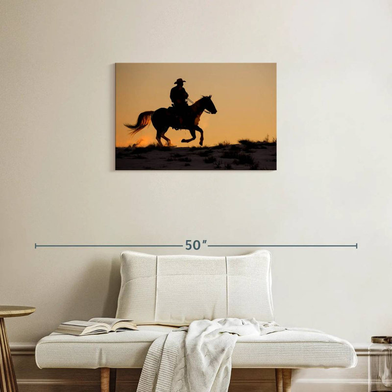 Lelar, cowboy à cheval, H 20 po x l 30 po