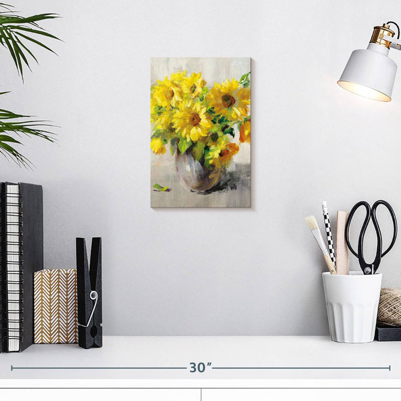 Harnek tournesol nature morte II sur fond gris, H 12 po x l 8 po