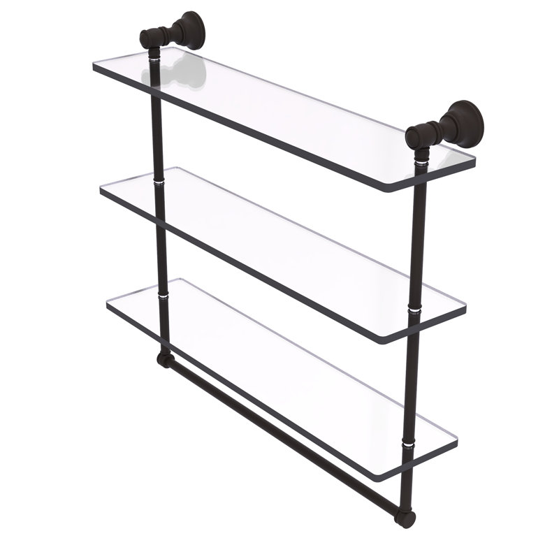 Freyja 3 Piece Glass Tiered Shelf with Towel Bar, 19.7" H x 22" W x 5.54" D, Oil Rubbed Bronze