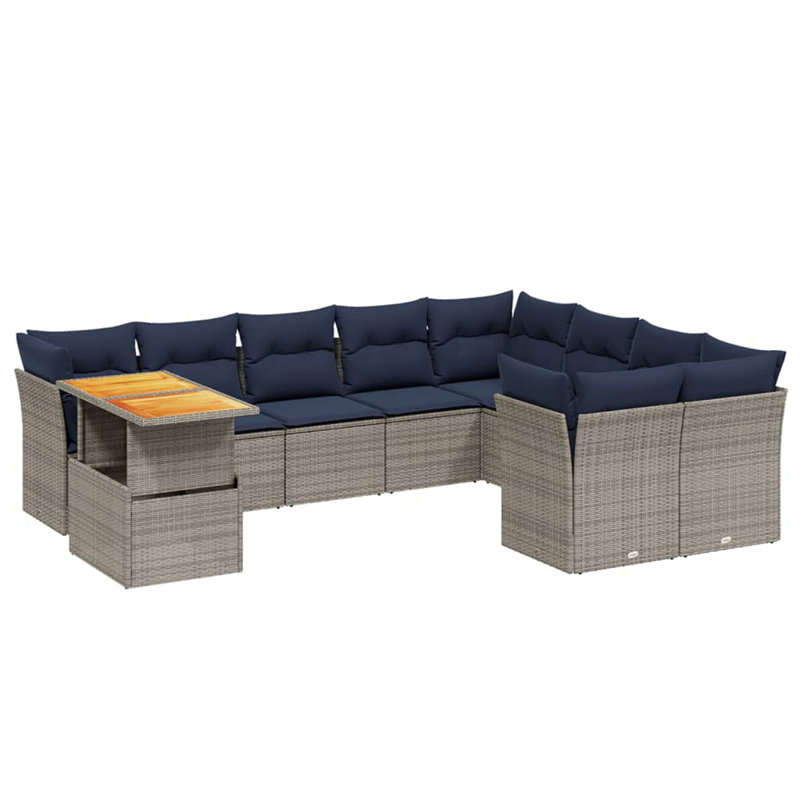 Ensemble de canapé de patio 10 pièces avec coussins en rotin de polyester, Gris, Marine