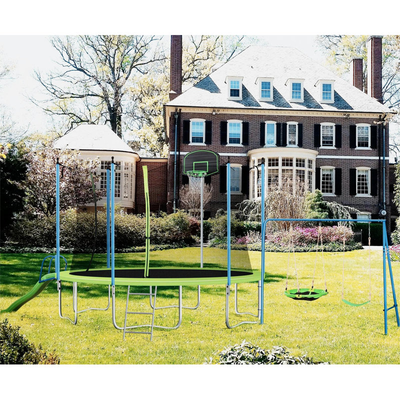 KISRAIS Round Backyard Trampoline with Safety Enclosure