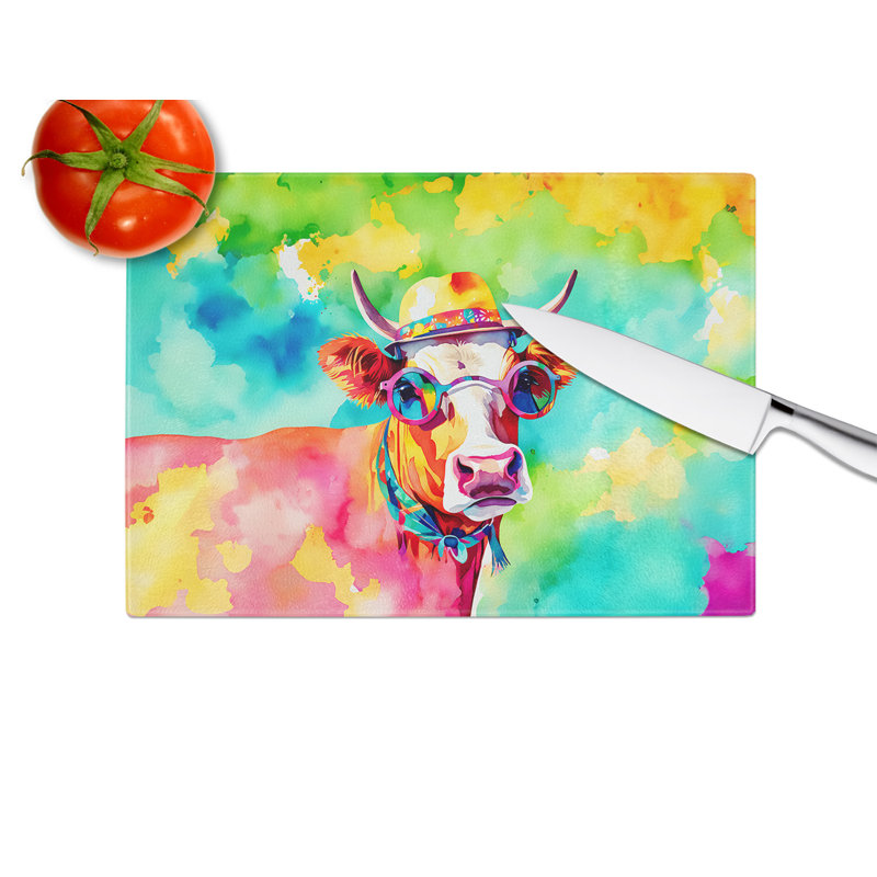 Hippie Animal Malvi Cow Glass Cutting Board