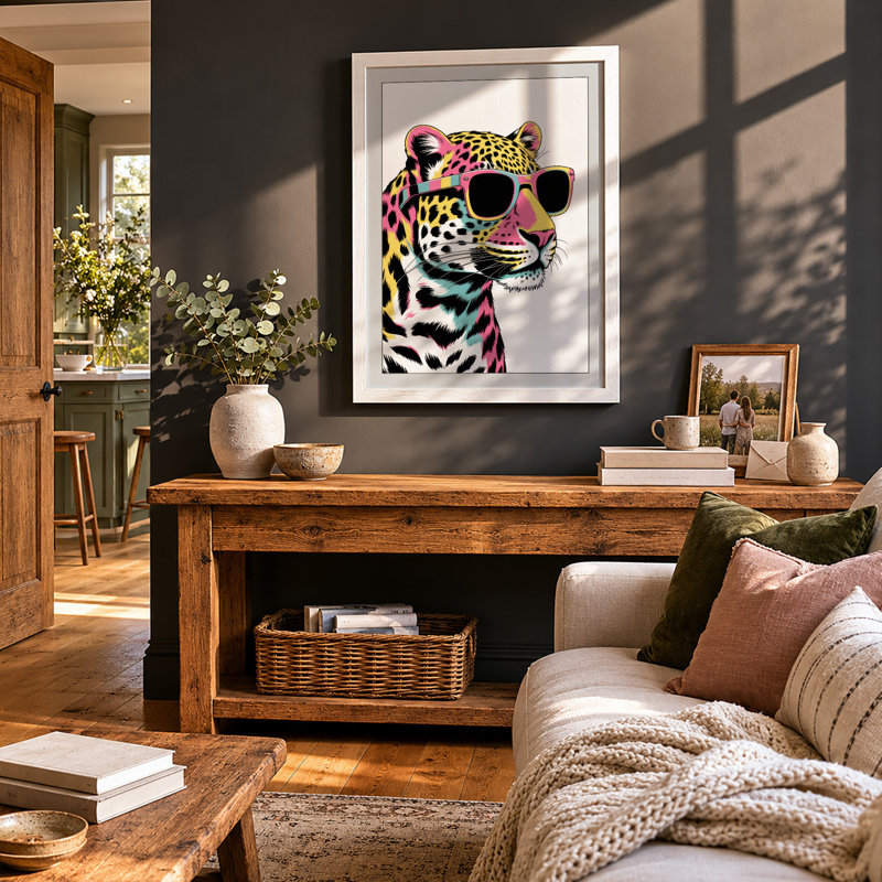 Cool Leopard Modern - Framed Print, A1 - 84.1 x 59.4 cm, White