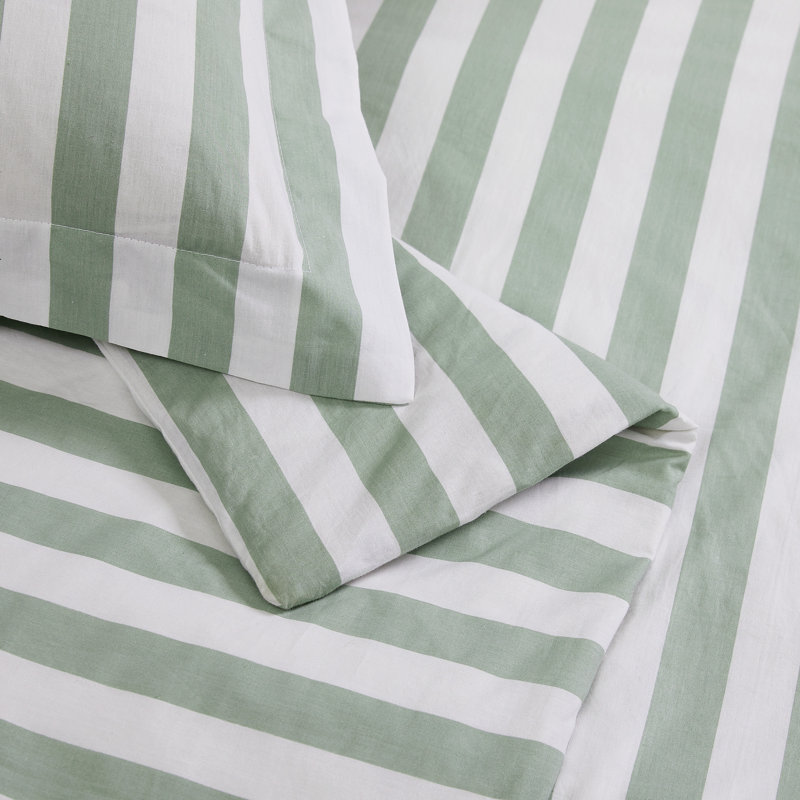 Brooklyn Loom Levi Stripe Comforter Set, White/Sage Green, Queen Comforter + 2 Standard Shams