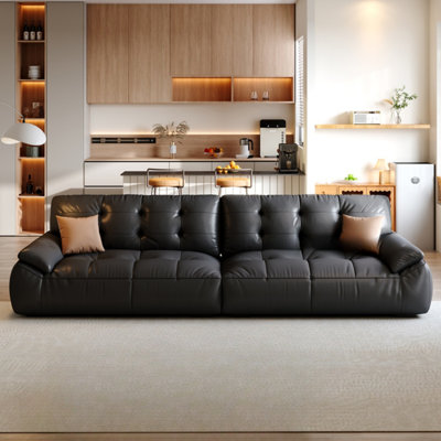 Black Marshmallow Retro Straight Sofa