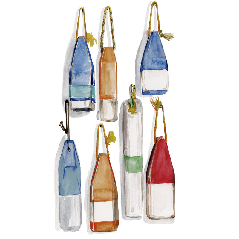 Buoys I par Jennifer Paxton Parker - peinture sur toile tendue, H 12 po x l 8 po x P 1,25 po