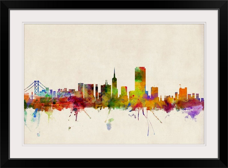 «San Francisco City Skyline» par Francy, impression, Cadre noir, H 32 po x l 44 po x P 1 po