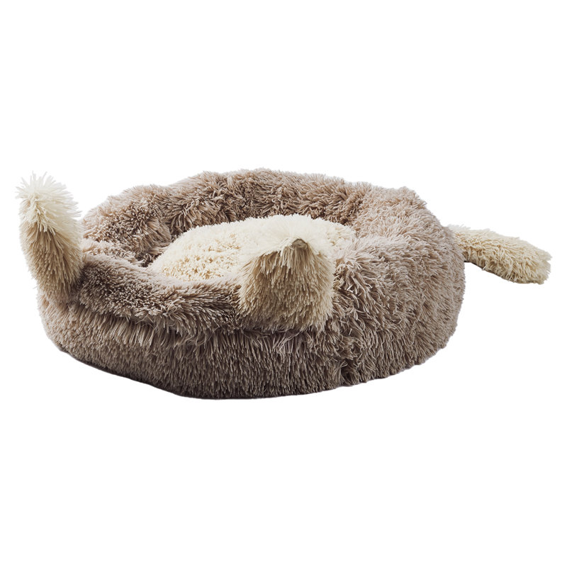 Willingham Doughnut Shaped Plush Cat Bed Dog Nest, 50cm W x 50cm D, Beige Brown