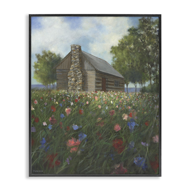 «Log Cabin Meadow», estampe numérique par David Swanagin, Giclée encadrée noir minuit, H 30 po x l 24 po