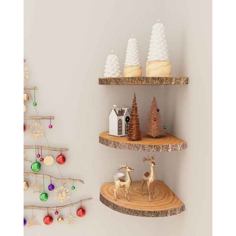 Rustic Wood Corner Shelf 3pcs