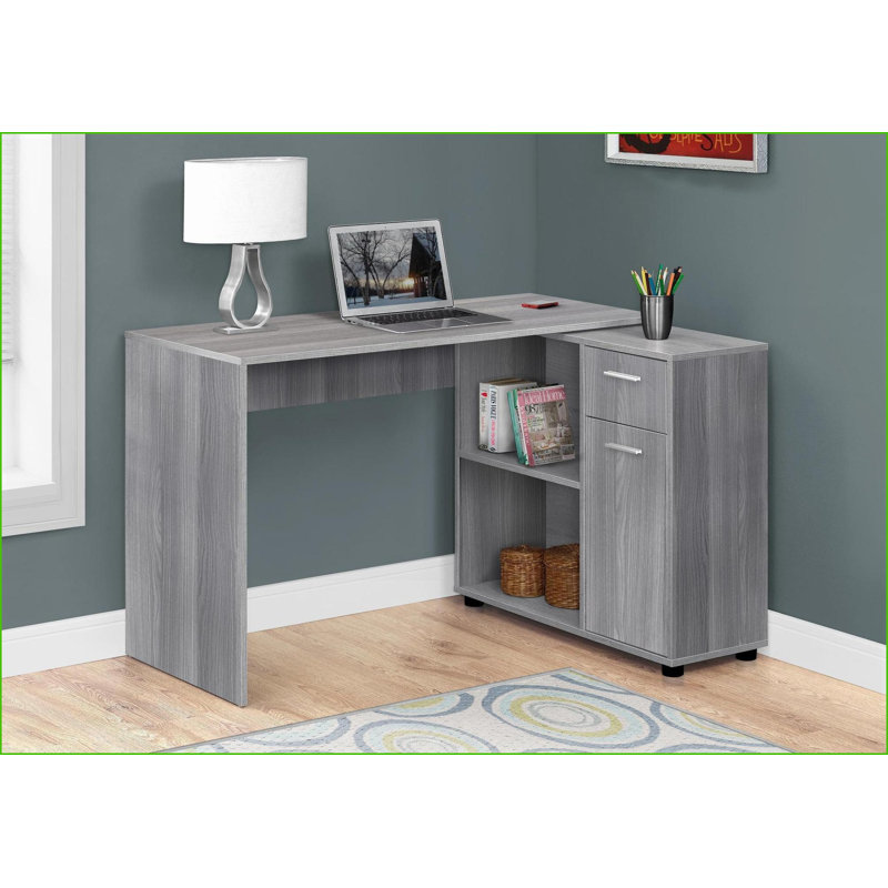 Bureaux, bureau en coin avec rangement en L, bureau moderne, 46 po, gris | Panneau de particules