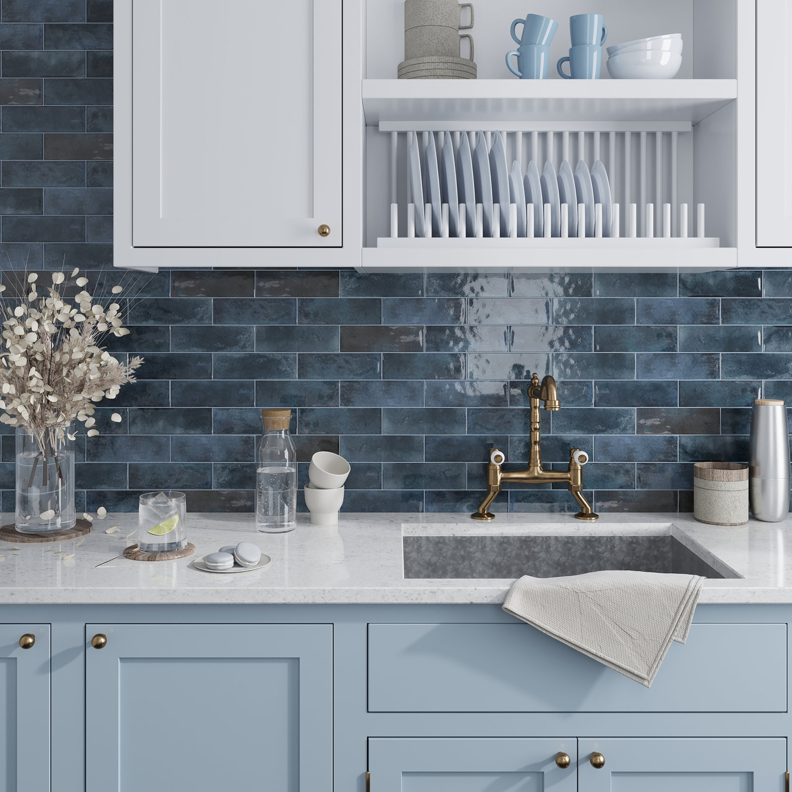Antiek 3" x 8" Ceramic Subway Tile, Spruce Blue
