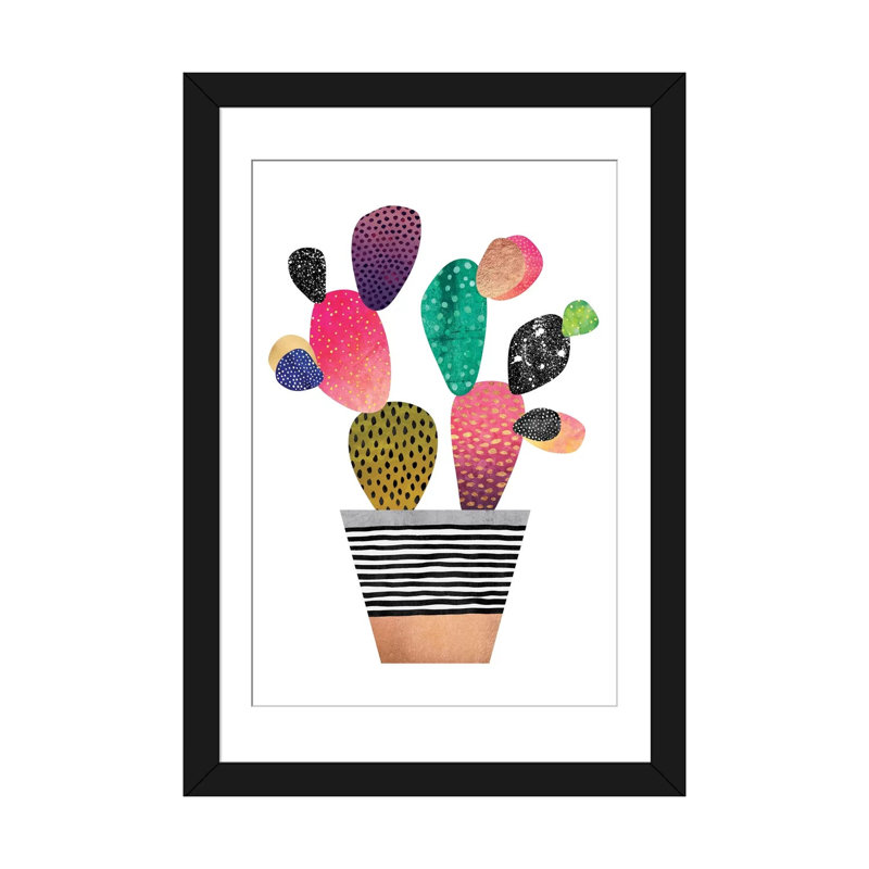 « happy cactus », impression sur toile tendue, Papier d'art encadré noir, Blanc, H 32 po x l 24 po x P 1 po