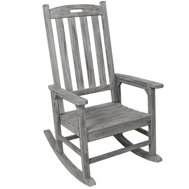 Wooden Oversized Porch Rocker Chair With Wide Seat and Tall Backrest, Light Gray