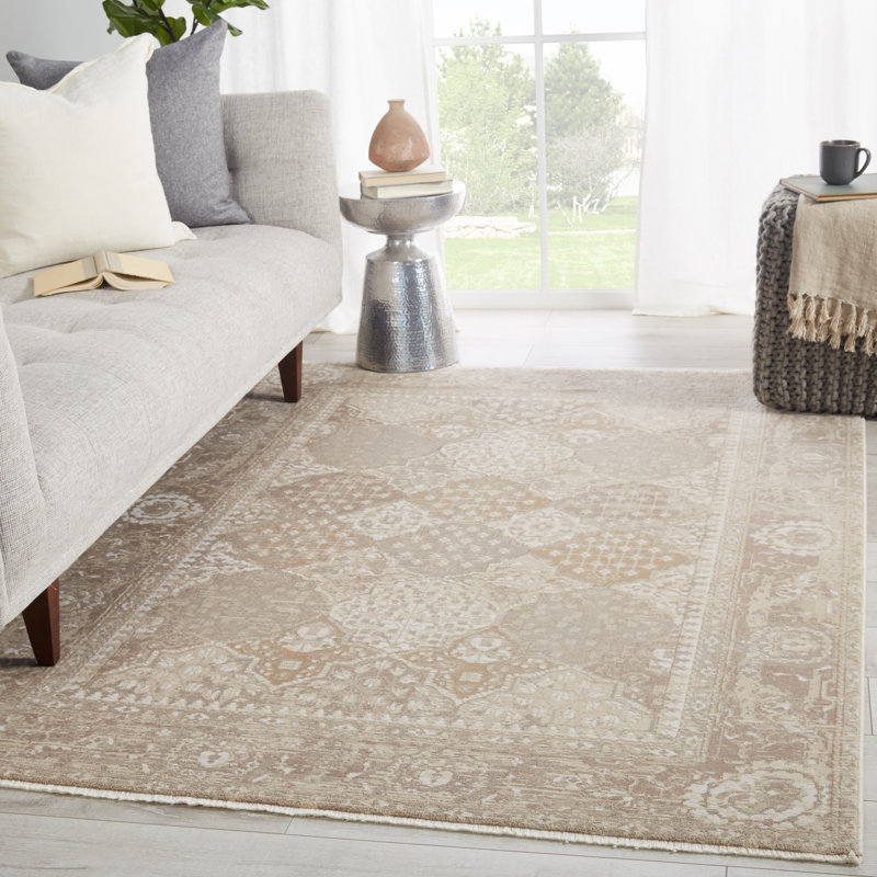 Tapis tissé à la machine Grazio en crème / taupe, Rectangle 5 pi x 7 pi 6 po