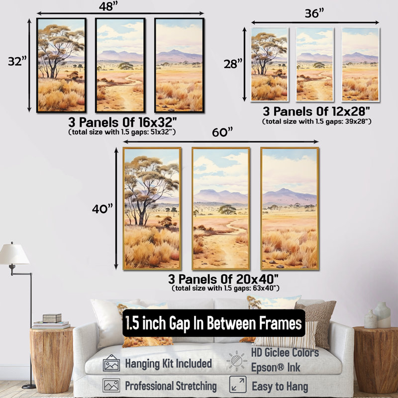 Paysage australien australien III - art mural Australie, Cadre flottant noir, H 32 po x l 48 po x P 1 po