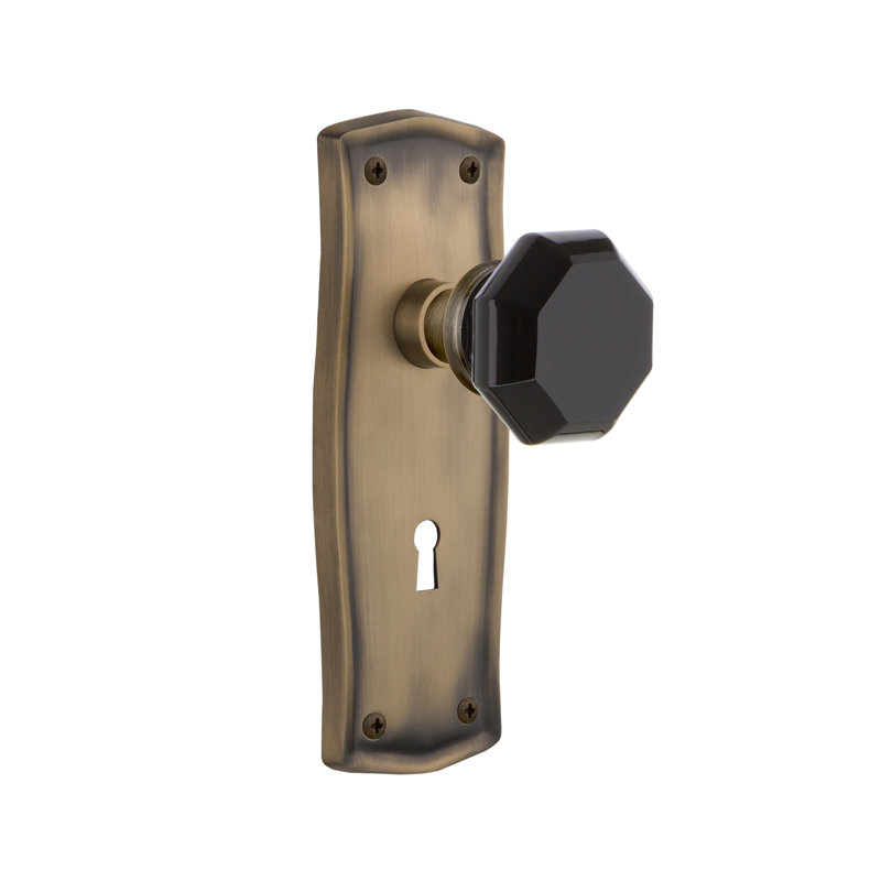 Prairie Plate with Decorative Keyhole and Waldorf Black Door Knob, Antique Brass