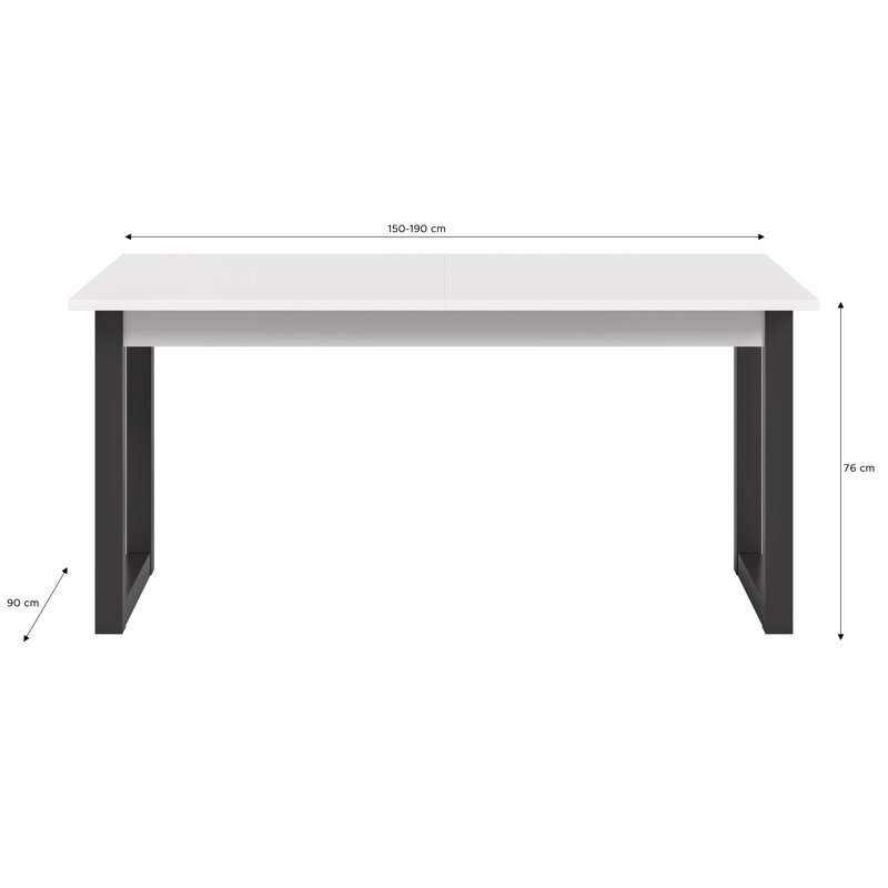 Extendable dining table (W/H/D): 150-190x76x90 NB Seattle, White