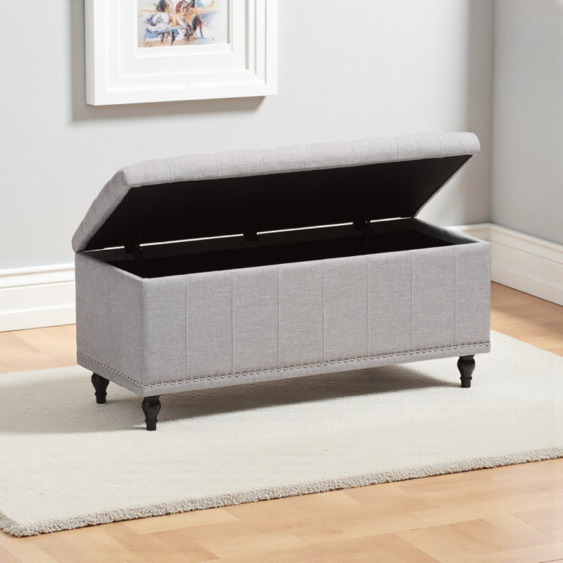 Banc de rangement rembourré en polyester Ahrens au fini beige gris, H 18,7 po x l 41,73 po x P 16,73 po, Beige-gris