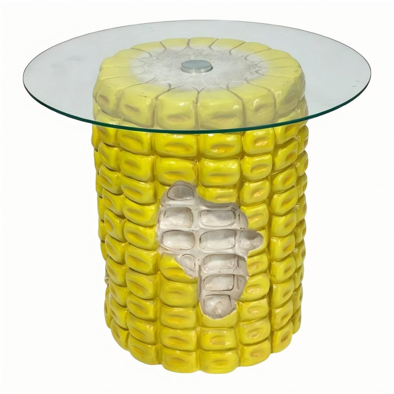 Table d'appoint 19,7 po à plateau de maïs rond en verre, table de bout en résine fantaisie et support pour plante d'appoint