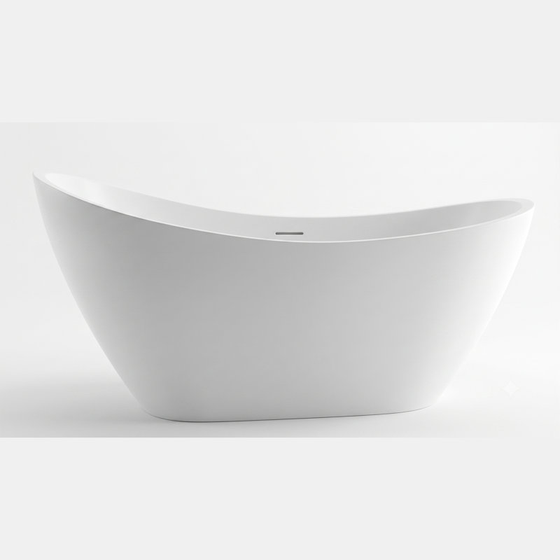 63" Glossy White Acrylic Single Slipper Freestanding Bathtub With Integrated Slotted Overflow And Center Drain - Luxury High-Back Soaking Tub
