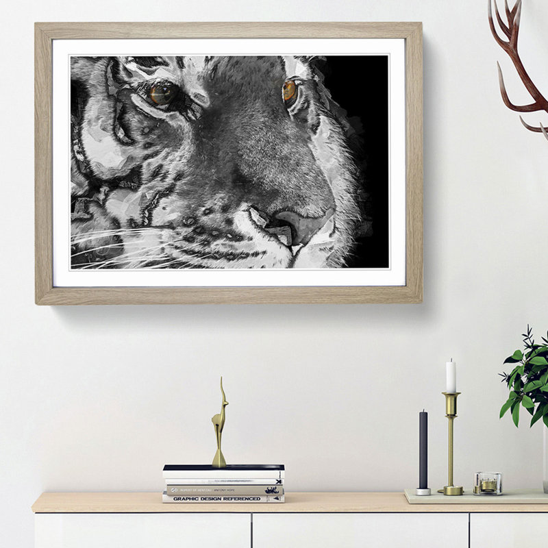 Eyes of the Tiger in Abstract - Picture Frame Graphic Art Print, Oak Framed, 48cm H x 65cm W x 2cm D