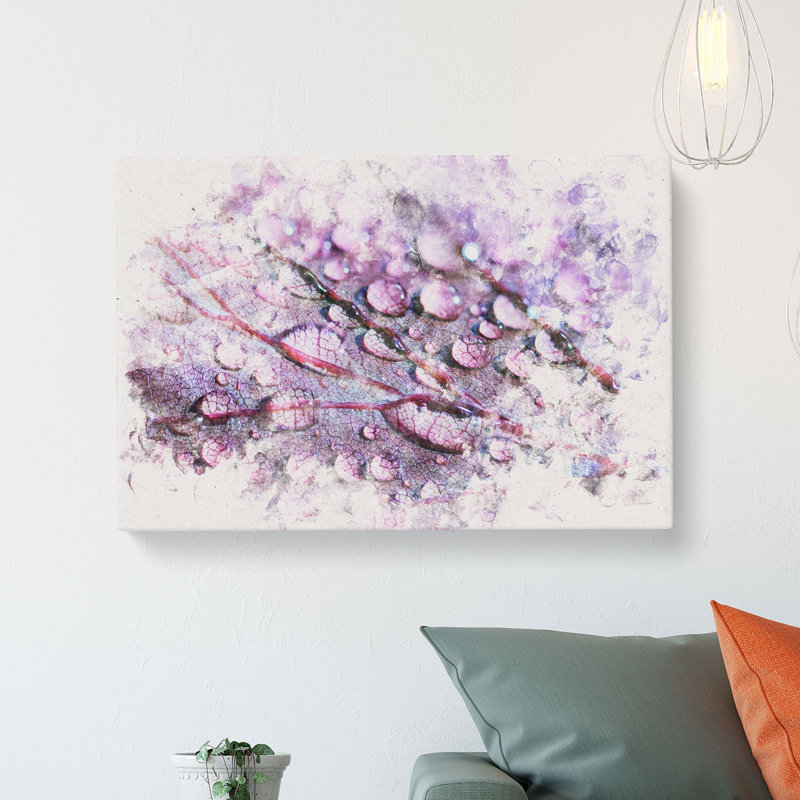 Dewdrops Upon A Lilac Leaf - Wrapped Canvas, 35cm H x 50cm W x 3cm D
