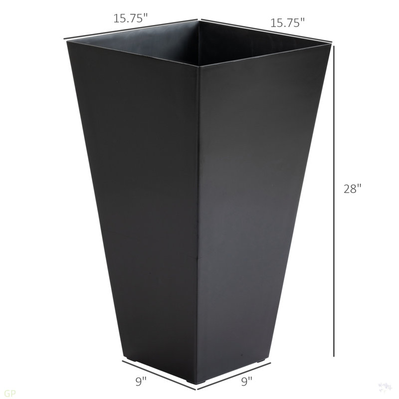 Outsunny Set Of 3 Tall Planters With Drainage Hole, 28" Outdoor Flower Pots, Indoor Planters For Porch Patio And Deck, Black