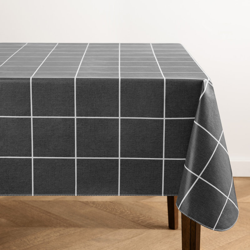 Nappe d'intérieur / d'extérieur en vinyle à carreaux écossais Windowpane, 70 po x 52 po, Noir