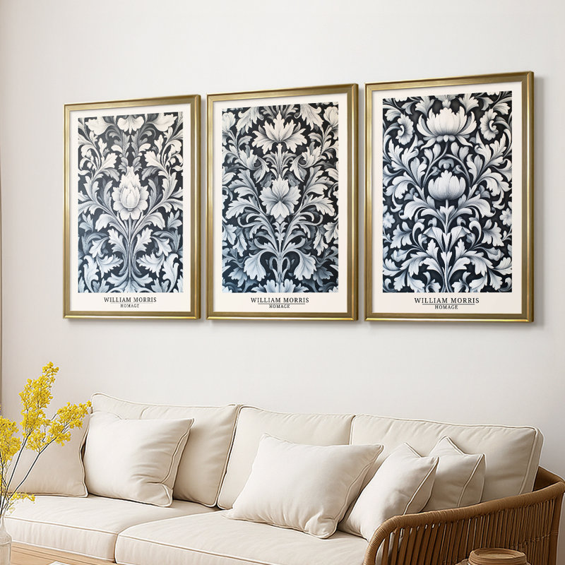 Série WORMIS DCCXLIX - Toile tendue sur mesure avec châssis - 3 pièces, H 15 po x l 19 po, Doré