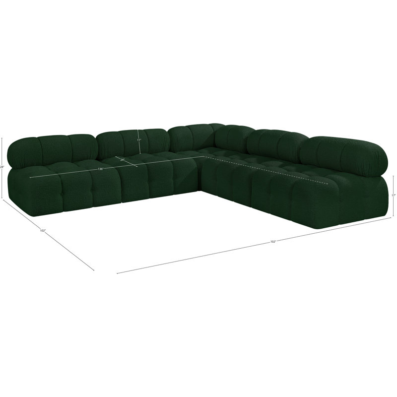 Ames Upholstered Sofa, Green Boucle Fabric, 4 Armless, 1 Corner