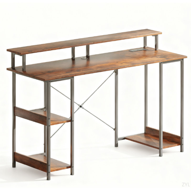 Table d'ordinateur réversible, bureau d'ordinateur avec rangement avec prises de courant et lumières DEL pour la maison et le bureau