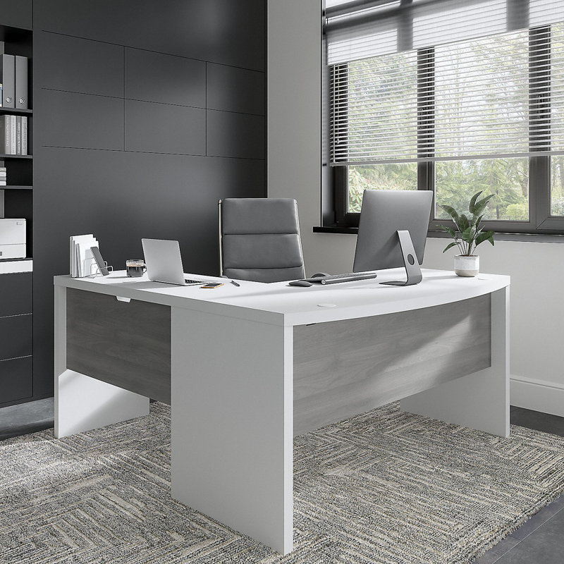 Bureau en L réversible Echo, Blanc pur / gris moderne