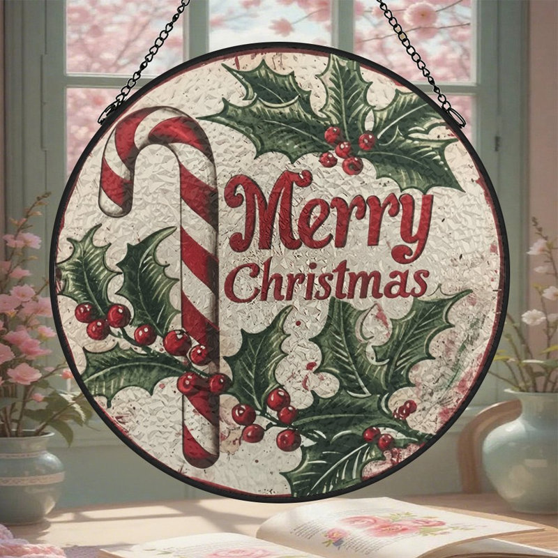 Merry Christmas Candy Cane Holly, 9,8 x 9,8 po (25 x 25 cm)