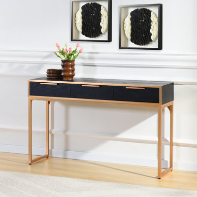 Console à 3 tiroirs Aurelia - Ébène et or