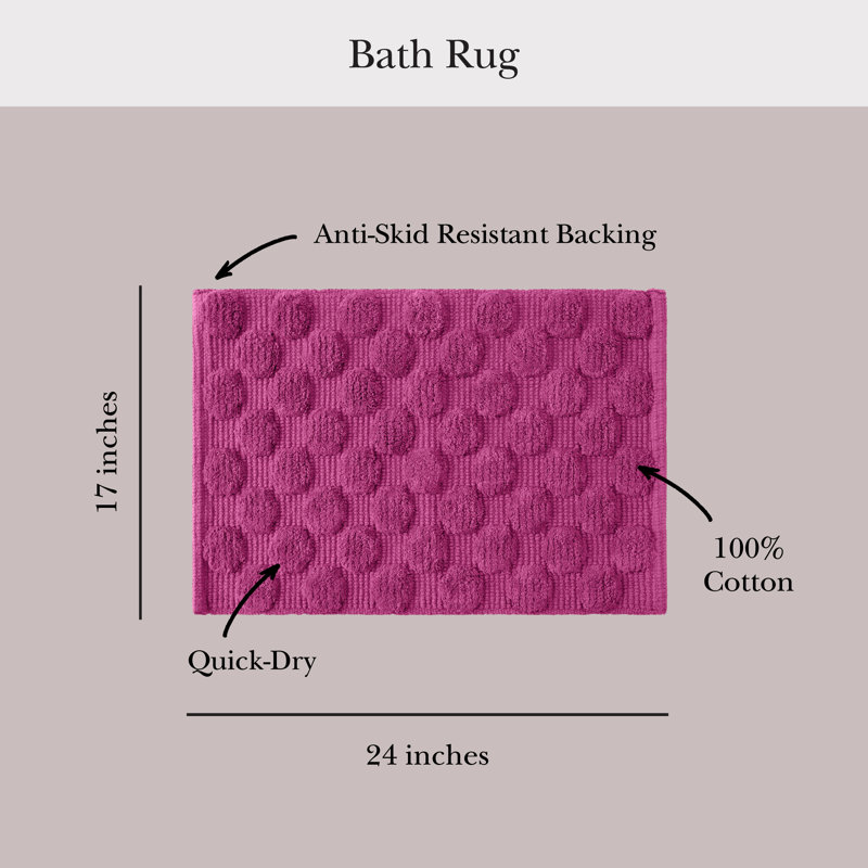 kate spade new york Dotted Woven Absorbent Bath Rug, 17 in x 24 in, 100% Cotton Fuschia Red Bath Mat, 24" L x 17" W, Pink
