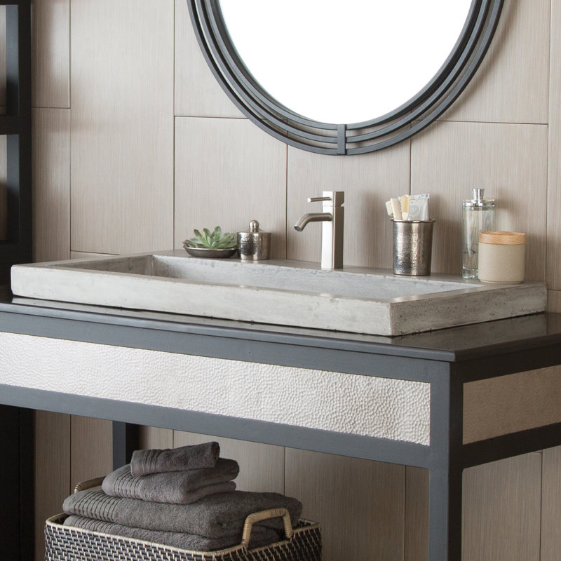 Trough Handmade Rectangular Bathroom Sink, Single Hole Faucet, Ash