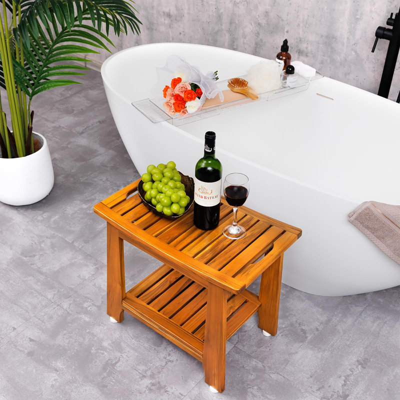 Banc de douche standard en teck, H 18 po x l 18 po x P 12 po