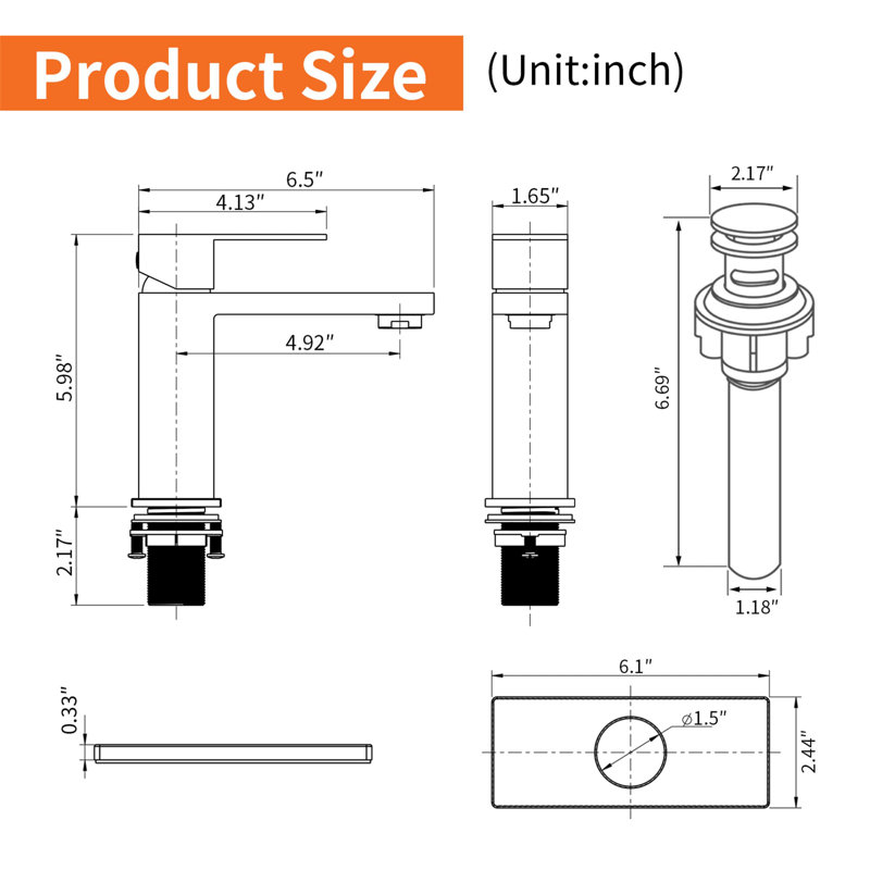 Single Hole Bathroom Faucet With Pop-Up Drain Single Handle Bathroom Sink Faucets Modern Stainless Steel Bathroom Basin Taps With Deck Plate
